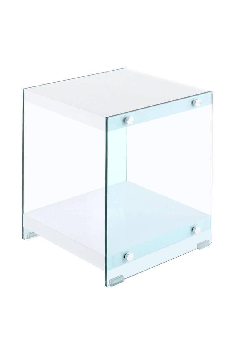 Beistelltisch mit Ablage Elementary Weiß - Klar/Weiß, Basics, Glas/Holzwerkstoff (35/35/45cm) - Kayoom