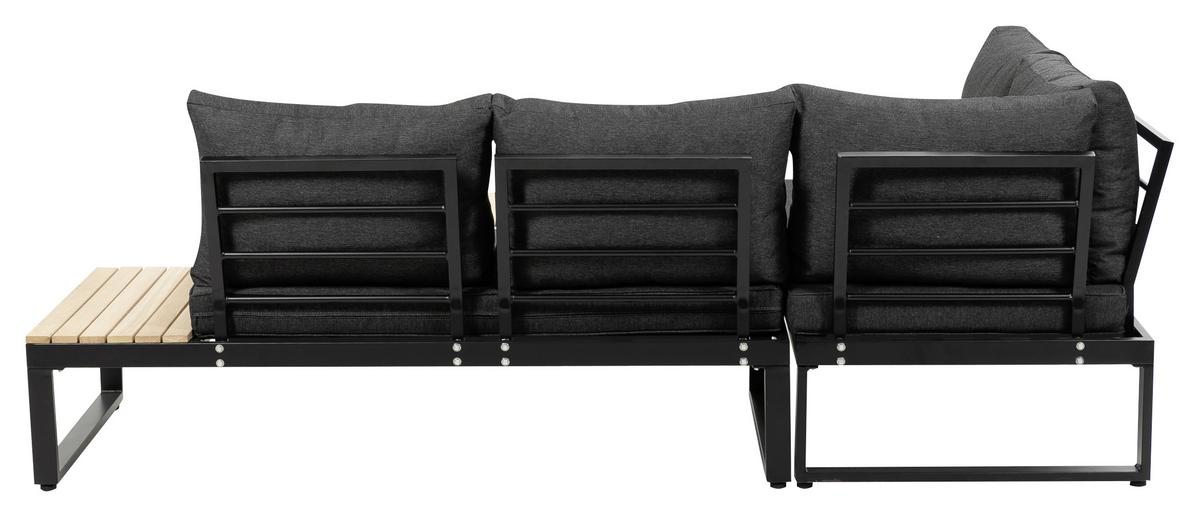 Loungegarnitur 3-Tlg Rio Echtholz/Metall mit Kissen - Anthrazit/Braun, MODERN, Holz/Textil (178/68/228,5cm) - Gardenson