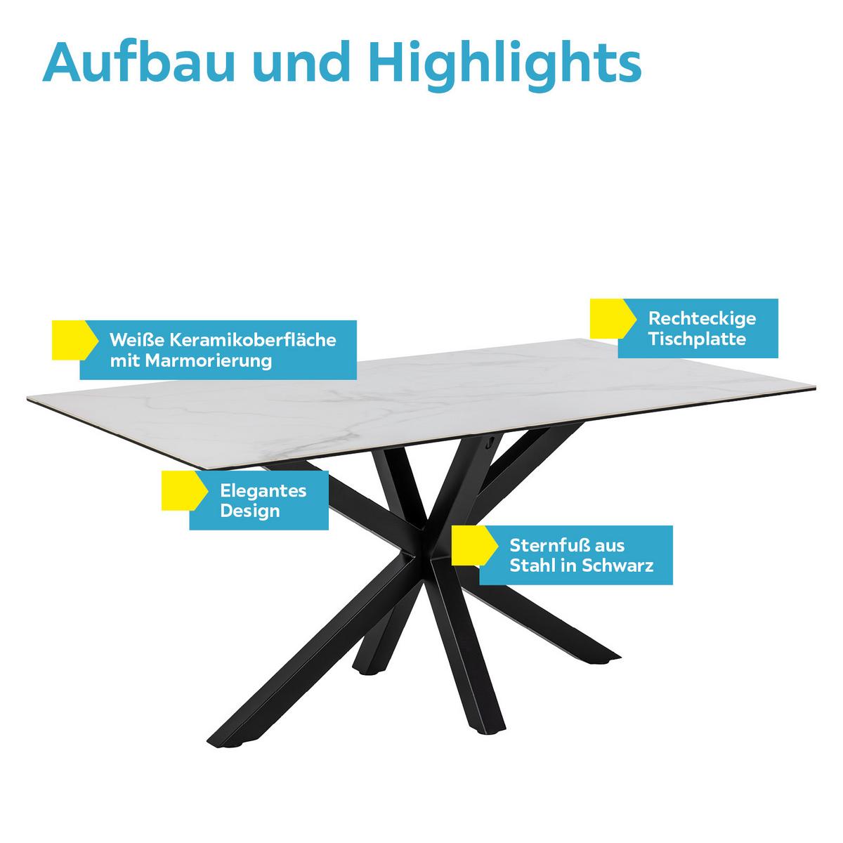 Esstisch Heaven 200x100 Cm Weiß/schwarz - Schwarz/Weiß, KONVENTIONELL, Keramik/Metall (200/100/75,5cm) - Livetastic