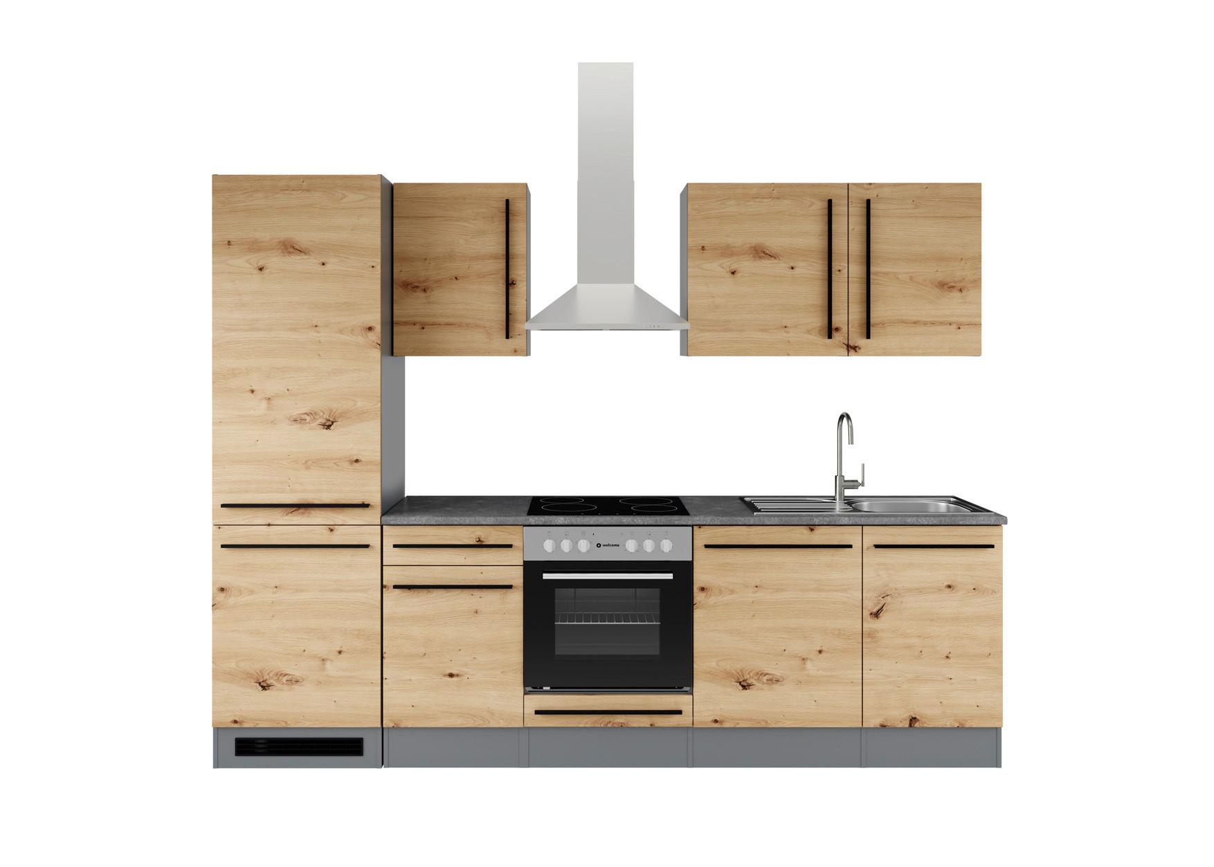Küchenzeile Jazz mit Geräten 280 cm Anthrazit/Eiche - Anthrazit/Eiche Artisan, LIFESTYLE, Holzwerkstoff (280cm) - P & B