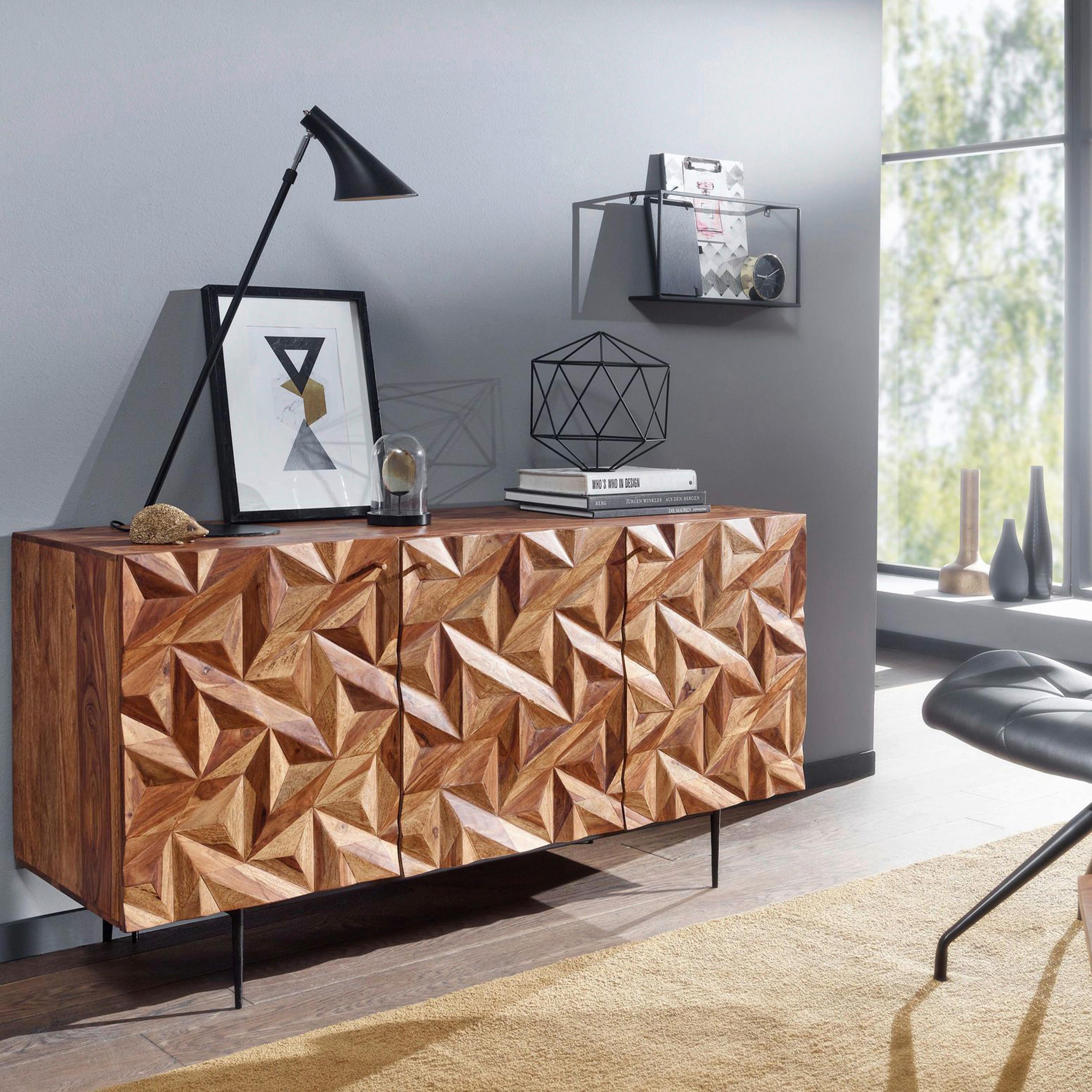 Sideboard Sheesham Sheeshamfarben B: 144 cm - Sheeshamfarben/Schwarz, Design, Holz (144/72/47cm) - MID.YOU