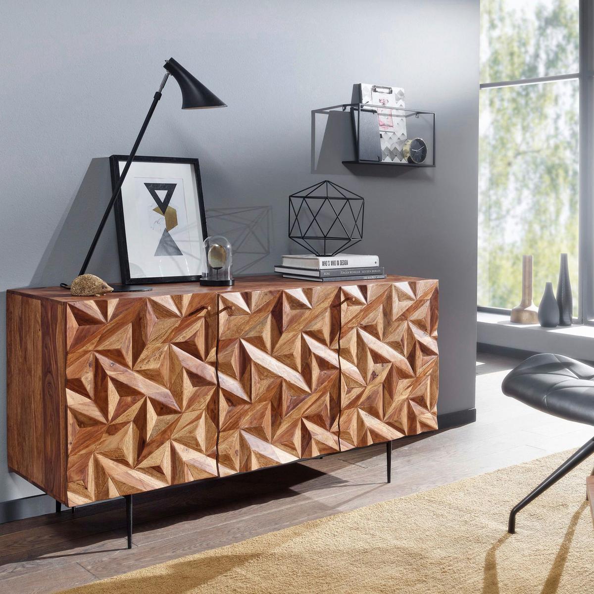 Sideboard Sheesham Sheeshamfarben B: 144 cm - Sheeshamfarben/Schwarz, Design, Holz (144/72/47cm) - MID.YOU