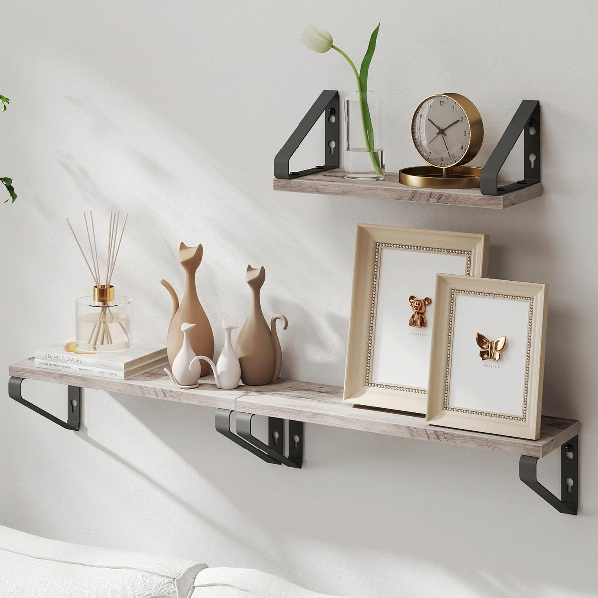 Wandregalset Wall Shelf Set - Greige/Schwarz, MODERN, Holzwerkstoff/Metall (40/11/12cm) - MID.YOU