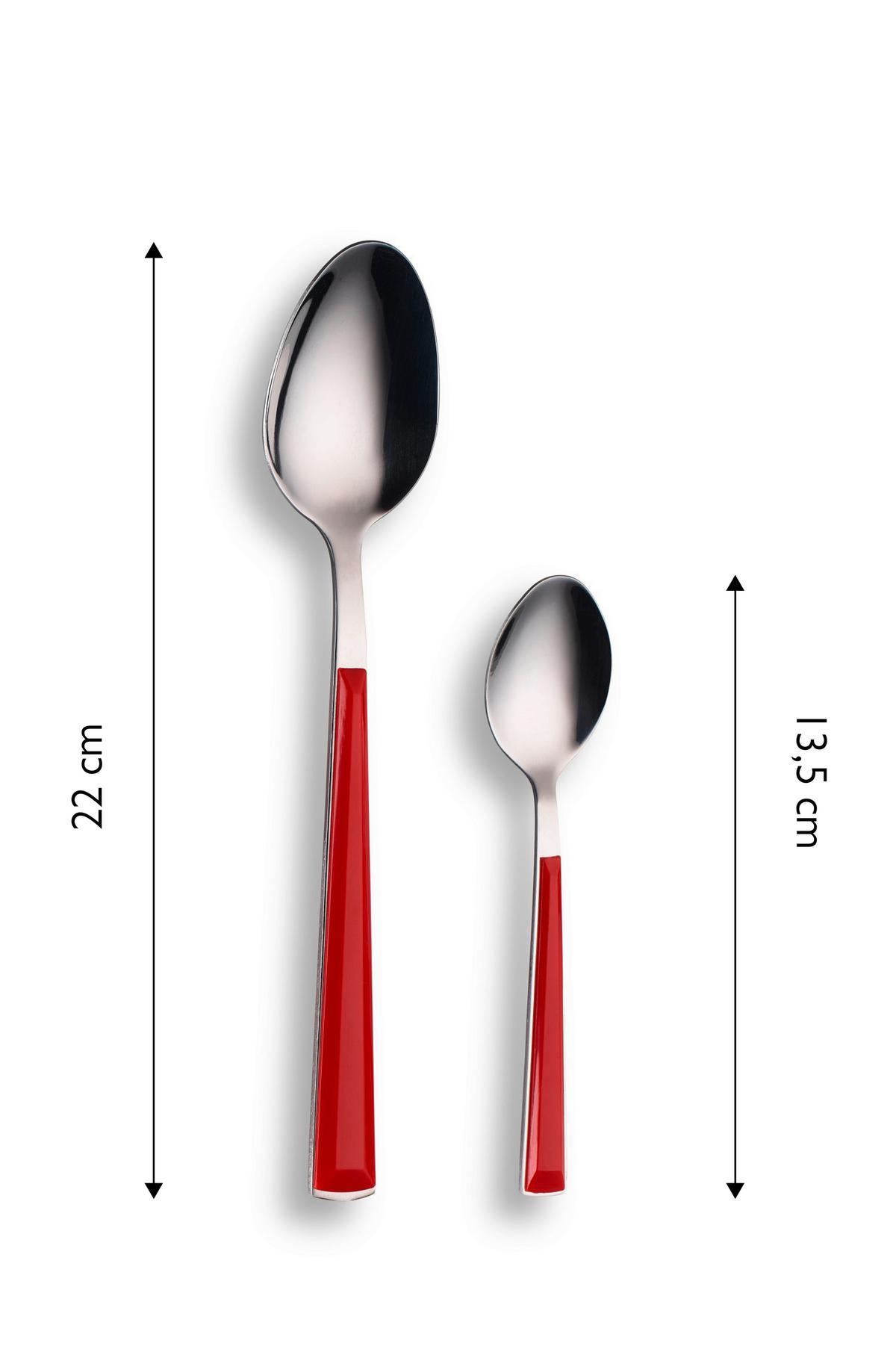 Besteckset 16-Teilig für 3 Personen - Rot/Silberfarben, Basics, Metall - Echtwerk