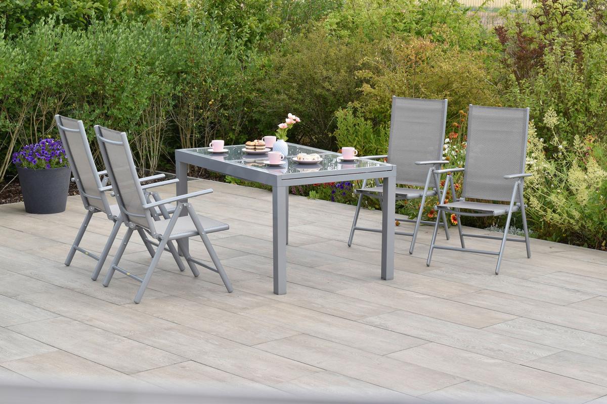 Gartenmöbel Set 5-Tlg. Amalfi aus Metall/Textil - Silberfarben/Braun, MODERN, Textil/Metall - Gardenson
