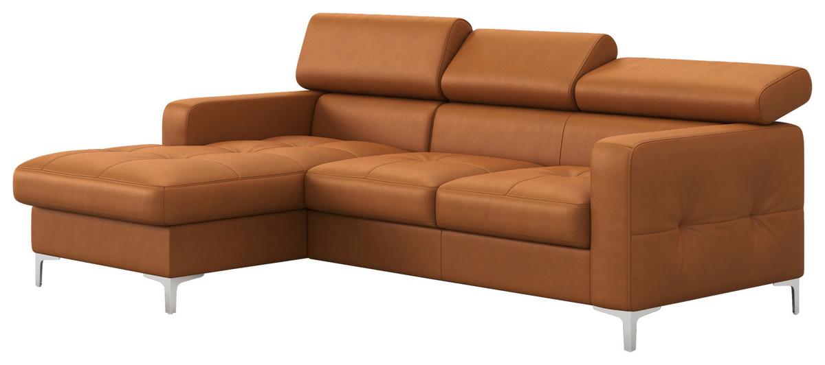 Ecksofa Mit Schlaffunktion Sammy Gelb Leder - Chromfarben/Gelb, Design, Leder (168/227cm) - Livetastic