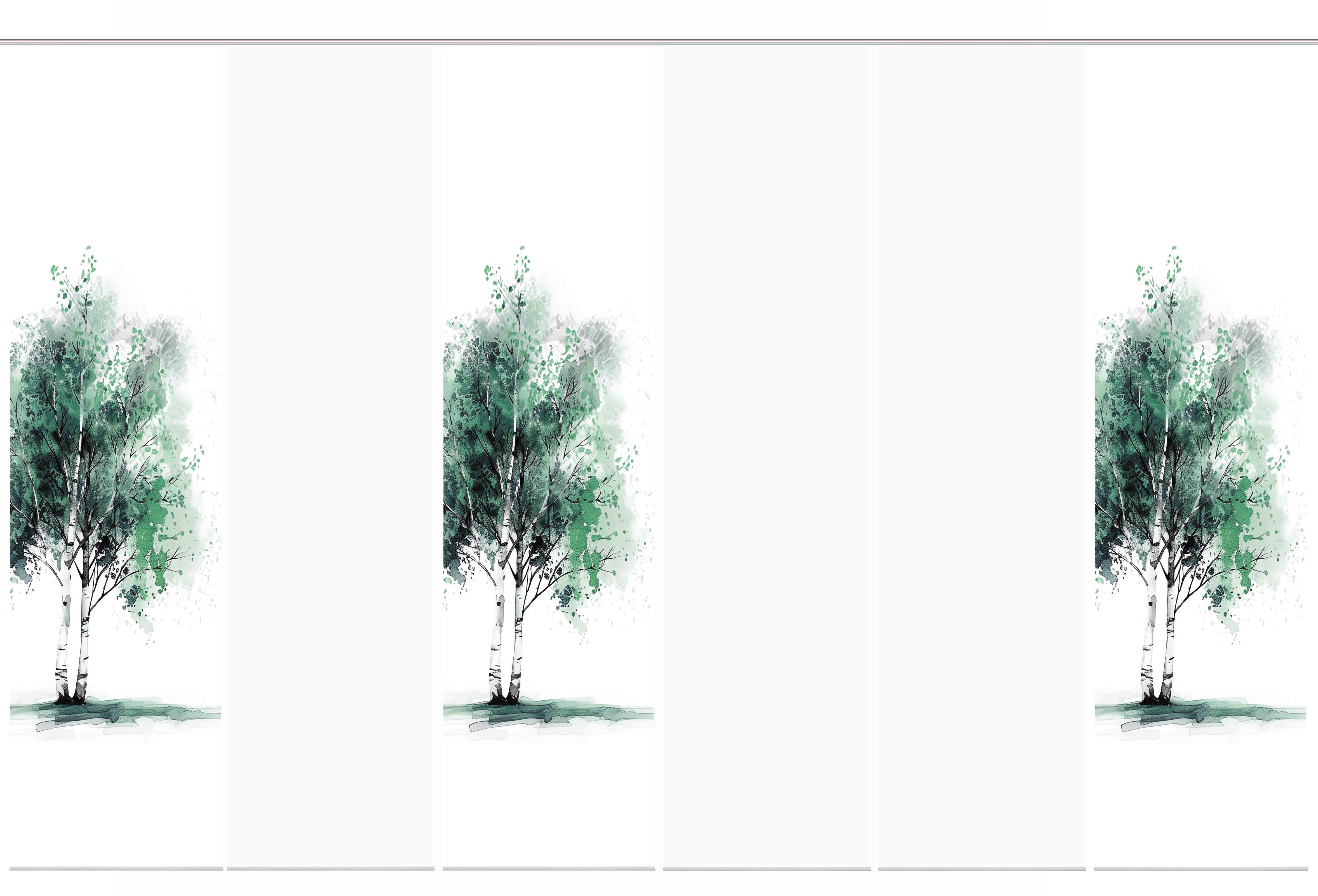 Flächenvorhang Tree 6er Set - Weiß/Grün, Natur, Textil (60/245cm)