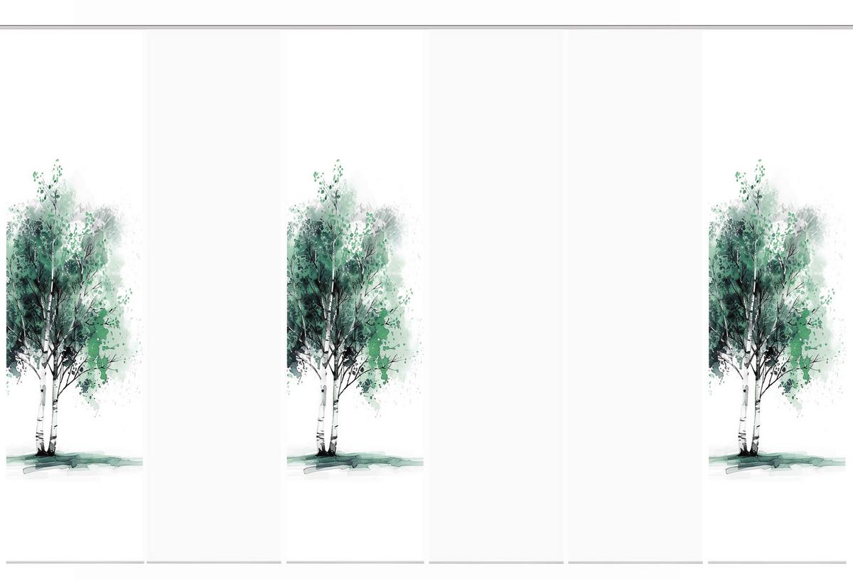 Flächenvorhang Tree 6er Set - Weiß/Grün, Natur, Textil (60/245cm)