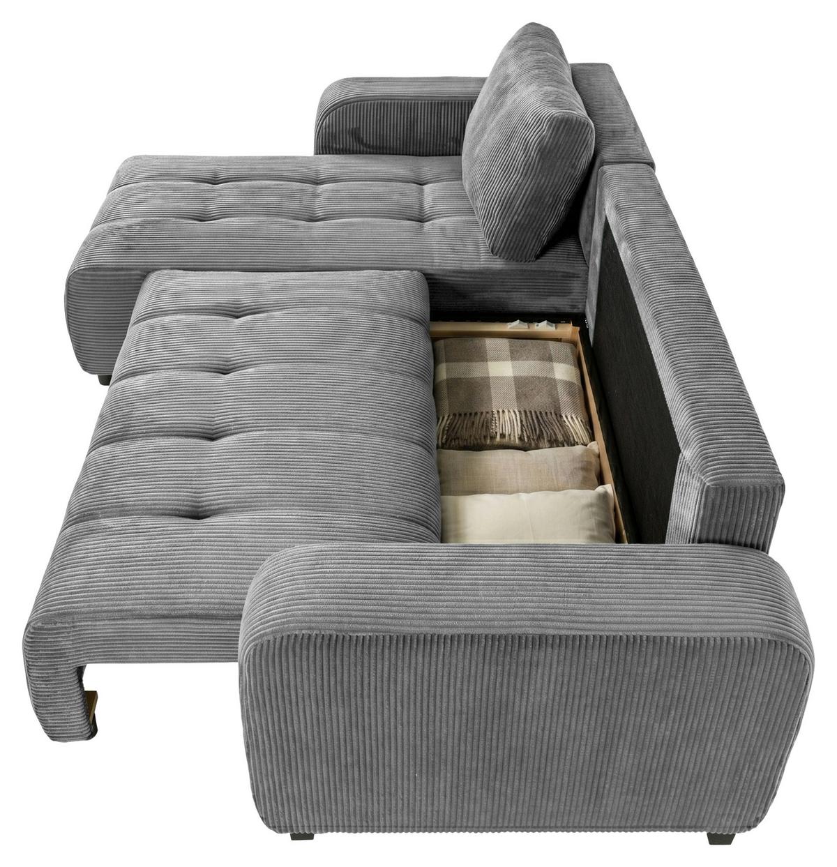 Ecksofa mit Bettfunktion Marseille, anthrazit - Anthrazit/Schwarz, Trend, Holz/Holzwerkstoff (155/240cm)