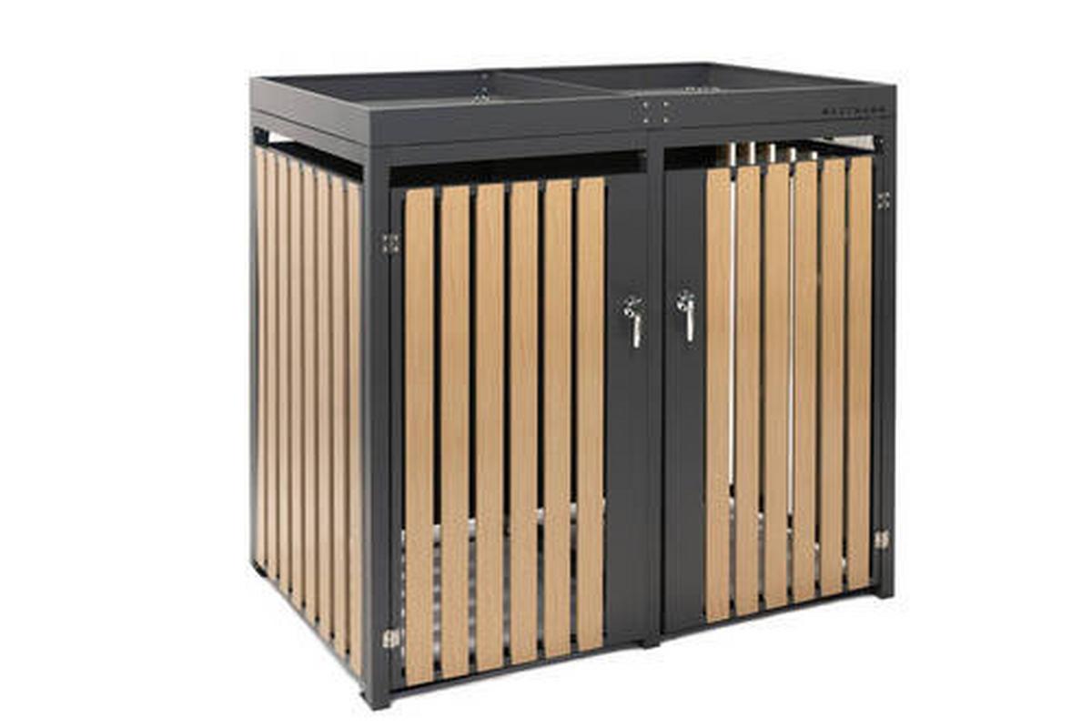 Mülltonnenbox Mülltonnenbox 2-Fach 240 Liter - Anthrazit/Naturfarben, Basics, Metall (84/125/134cm)
