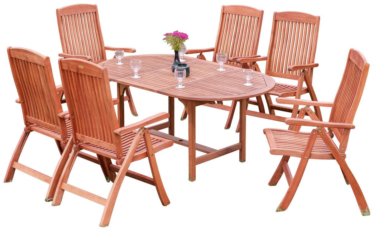 Gartengarnitur 7-Tlg. Maracaibo Echtholz - Naturfarben, KONVENTIONELL, Holz - Gardenson