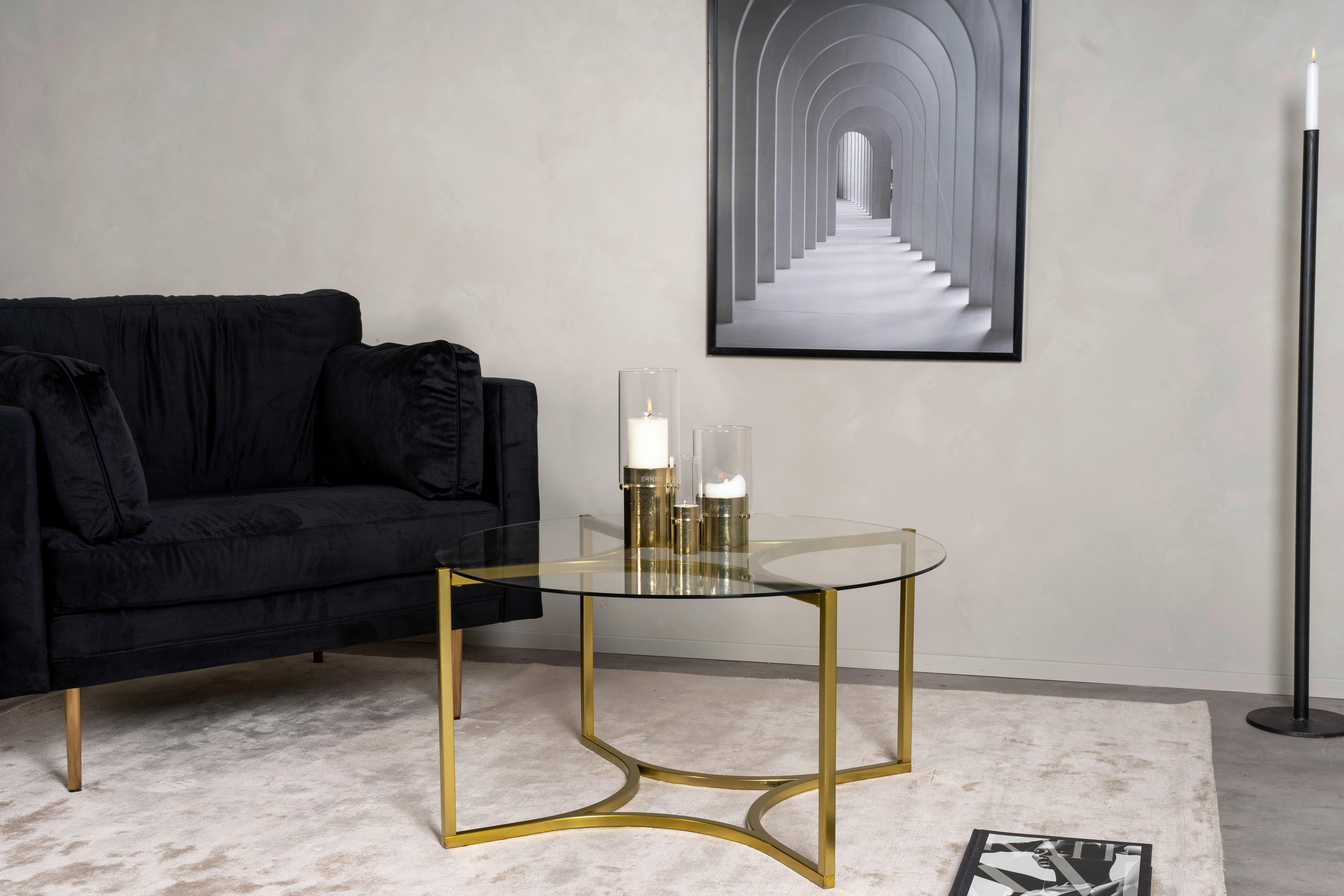 Couchtisch Kivik - Messingfarben, Design, Glas/Metall (90/90/45cm) - Livetastic