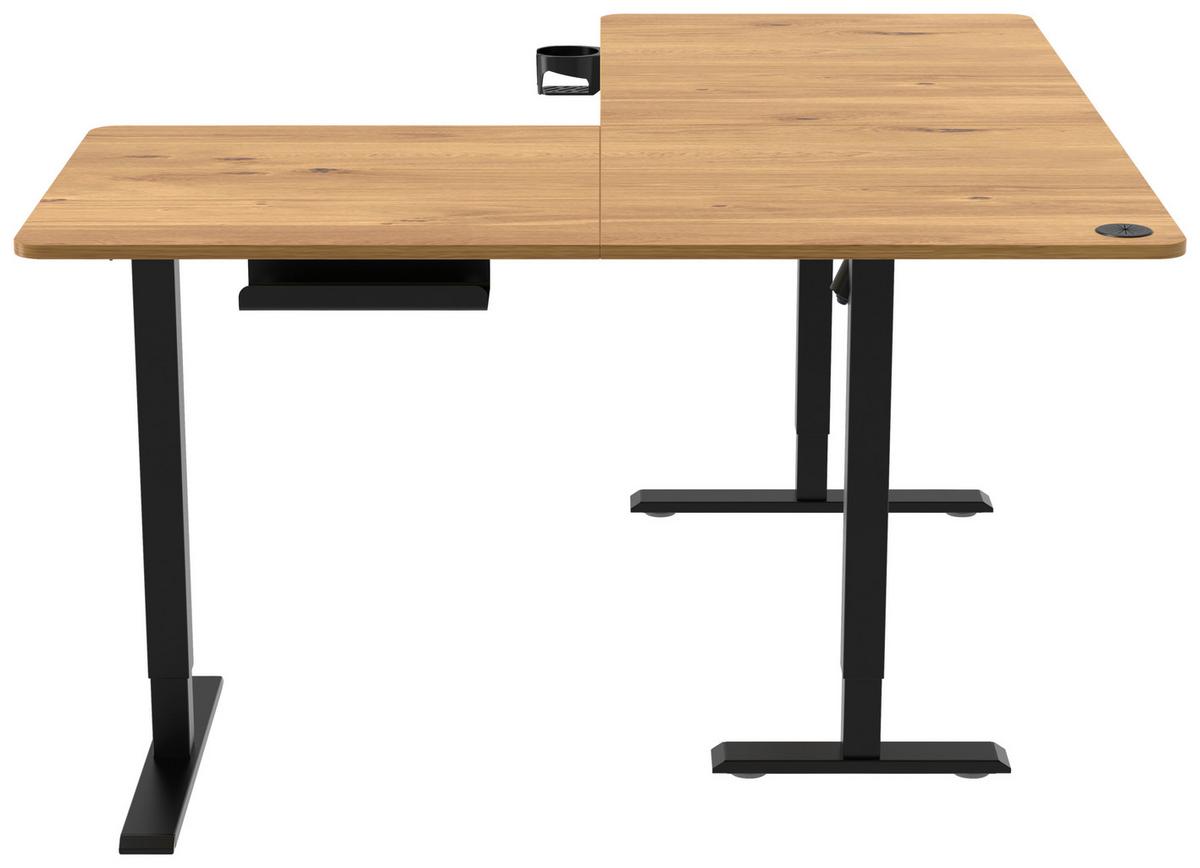 Eckschreibtisch Nimi Schwarz/Eiche L: 160cm - Plankeneiche/Schwarz, MODERN, Holzwerkstoff/Kunststoff (160/140/72-117cm) - Livetastic
