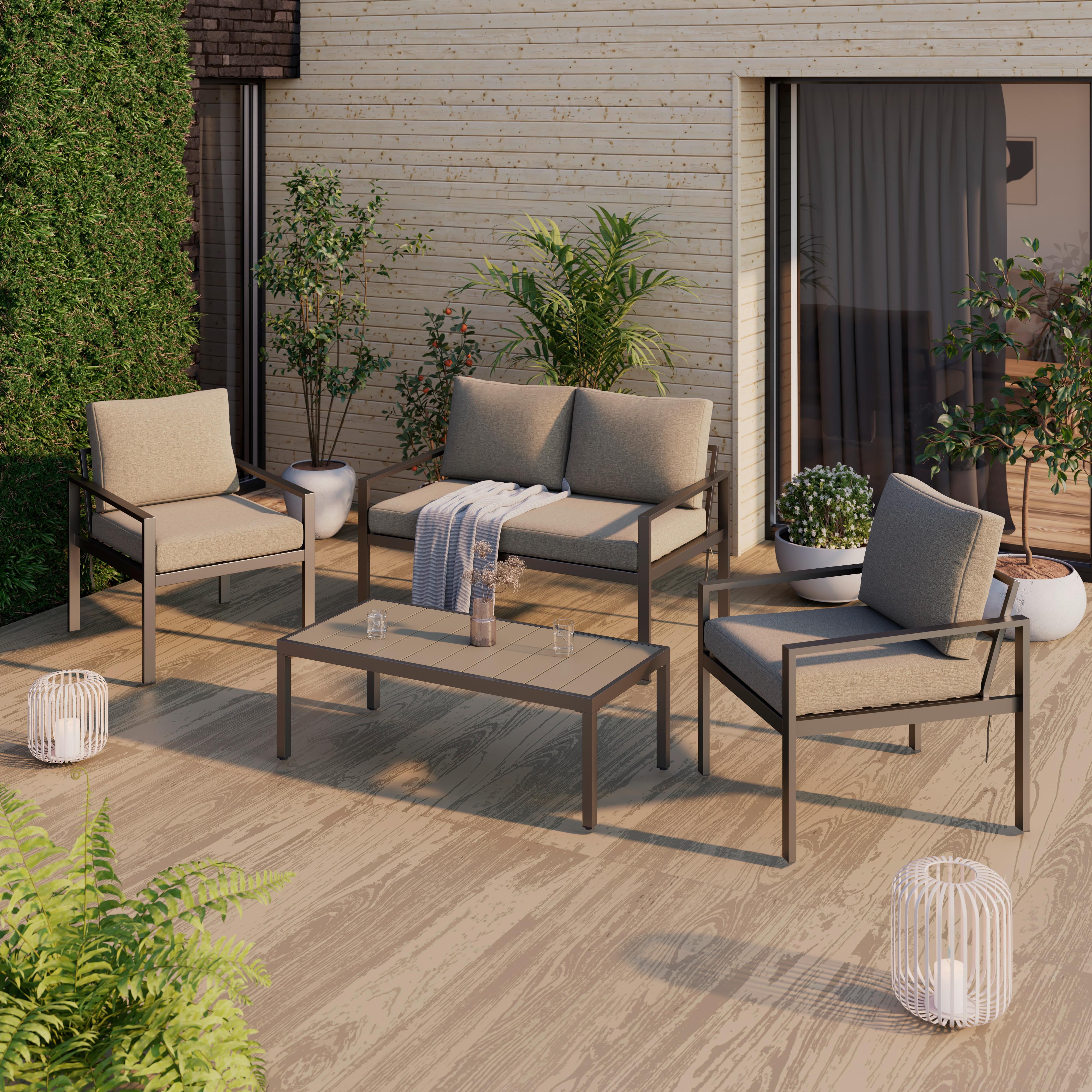 Loungegarnitur 4-Tlg. Zamora aus Stahl mit Kissen - Graubraun/Beigebraun, MODERN, Textil/Metall - Beldano