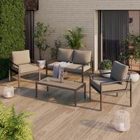 Loungegarnitur 4--Teilig. Zamora aus Stahl mit Kissen - Graubraun/Beigebraun, MODERN, Textil/Metall - Beldano