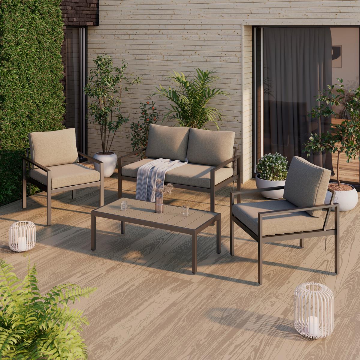 Loungegarnitur Zamora - Graubraun/Beigebraun, MODERN, Textil/Metall (105/35,5/50cm) - Beldano