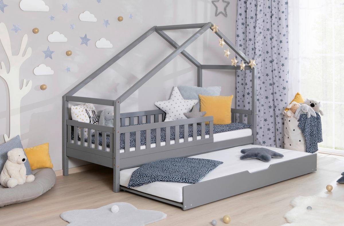 Hausbett Lou B: 90 cm Hellgrau Lou - Hellgrau/Weiß, MODERN, Holz/Textil (90/200cm) - MID.YOU