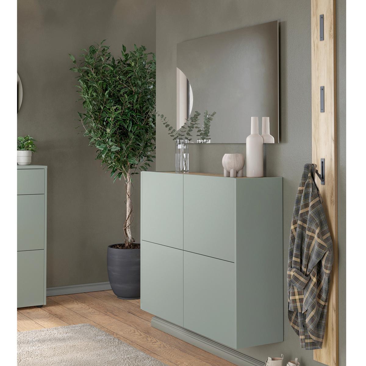 Garderobe Gw-Binetto 3-Teilig Grün/Eichefarben B: 127 cm - Eichefarben/Grün, Design, Holzwerkstoff (127/200/27cm) - Livetastic