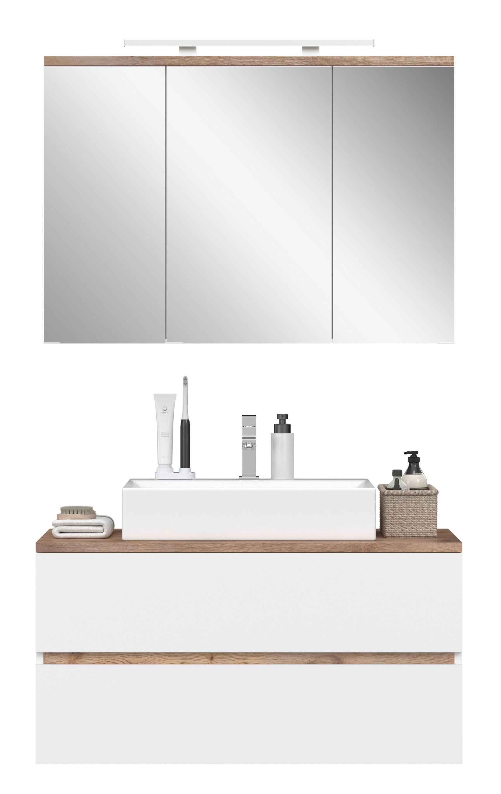 Badezimmer Marbella Weiß, Artisan Dekor 2-teilig - Weiß/Eiche Artisan, MODERN, Holzwerkstoff (100/182/47cm)
