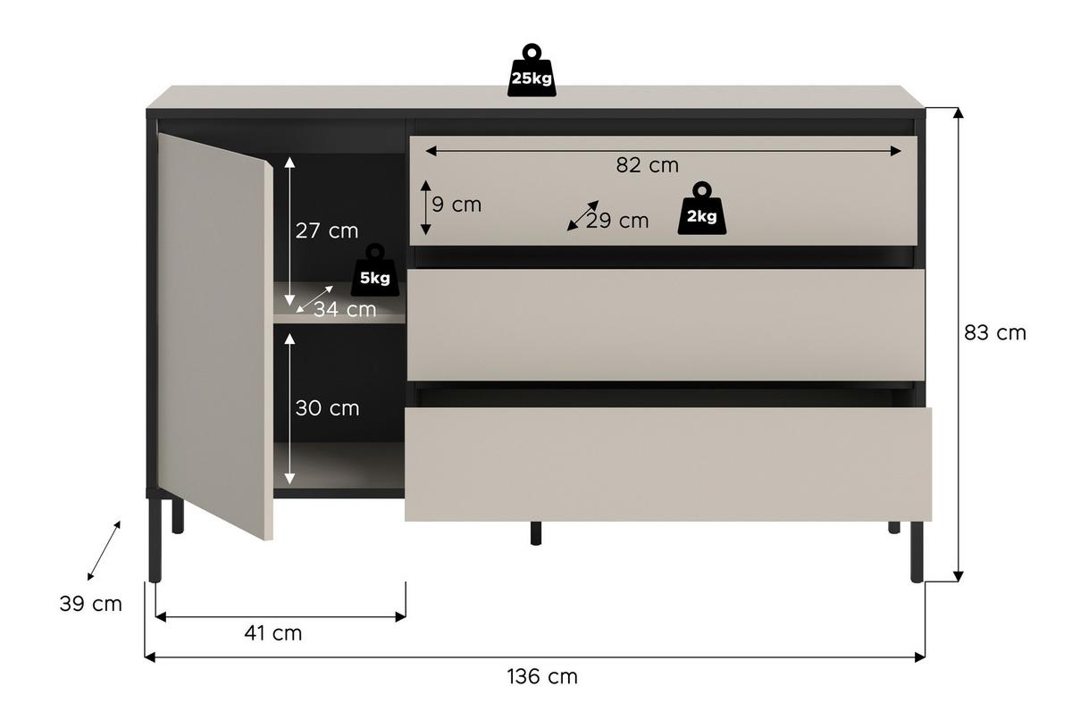 Sideboard Tron Kaschmir B: 136 Cm - Kaschmir/Schwarz, Design, Holzwerkstoff (136/83/38cm) - Livetastic