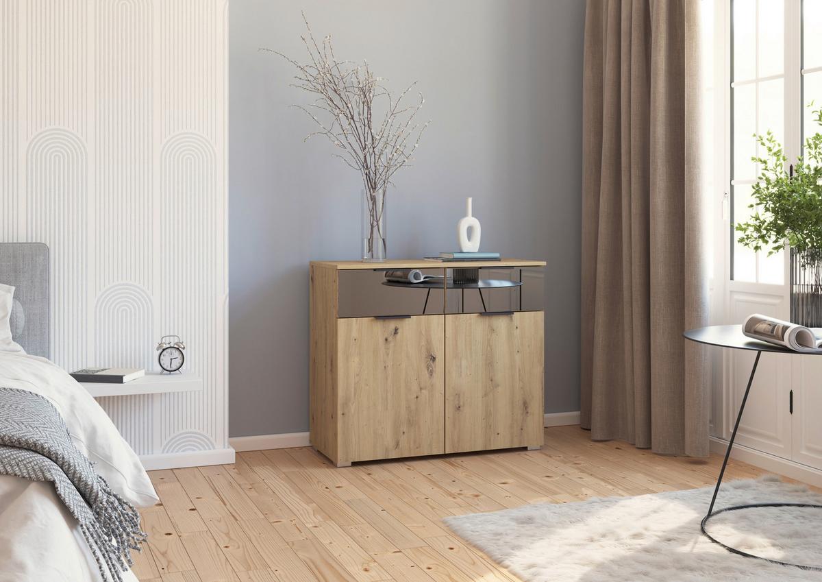 Kommode Skyla Eiche Artisan Dekor, 81 Cm - Eiche Artisan, MODERN, Glas/Holzwerkstoff (80/81/42cm) - Rauch Möbel