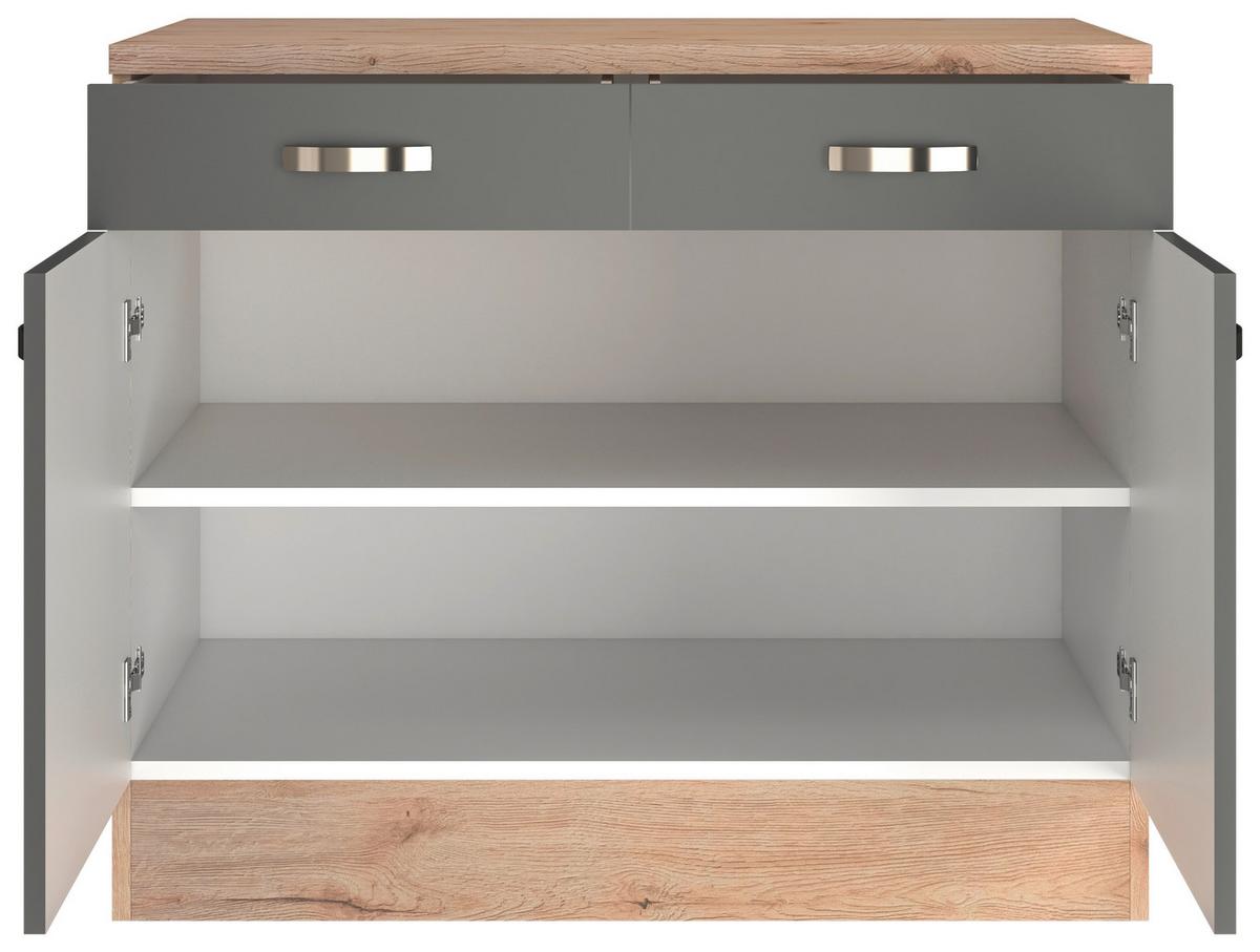 Küchenunterschrank Shadow B: 100 Cm Grau/eiche Dekor - Dunkelgrau/Eiche San Remo, MODERN, Holzwerkstoff (100/85/60cm)