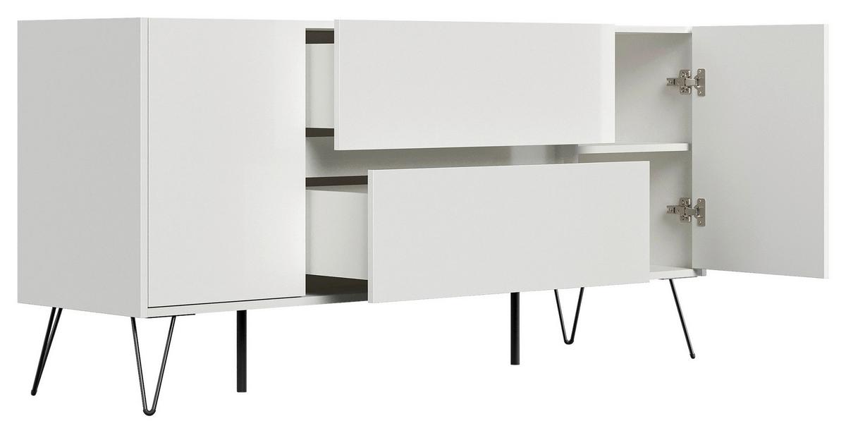Sideboard Posseik Industrial Weiß B: 155 Cm - Weiß Hochglanz/Schwarz, Design, Holzwerkstoff (155/75,8/42cm) - P & B