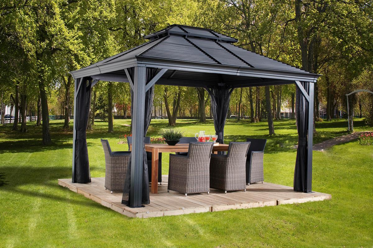 Pavillon Mykonos 425x299 cm sturmfest Gartenpavillon - Anthrazit, Basics, Metall (425/292/299cm)