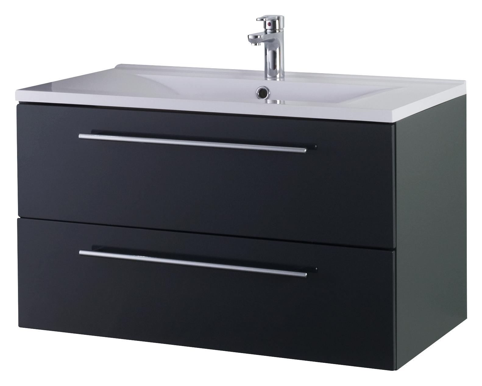 Badezimmer Fiora 90cm Anthrazit - Anthrazit/Weiß, KONVENTIONELL, Holzwerkstoff/Stein (91/51,5cm) - Sanotechnik