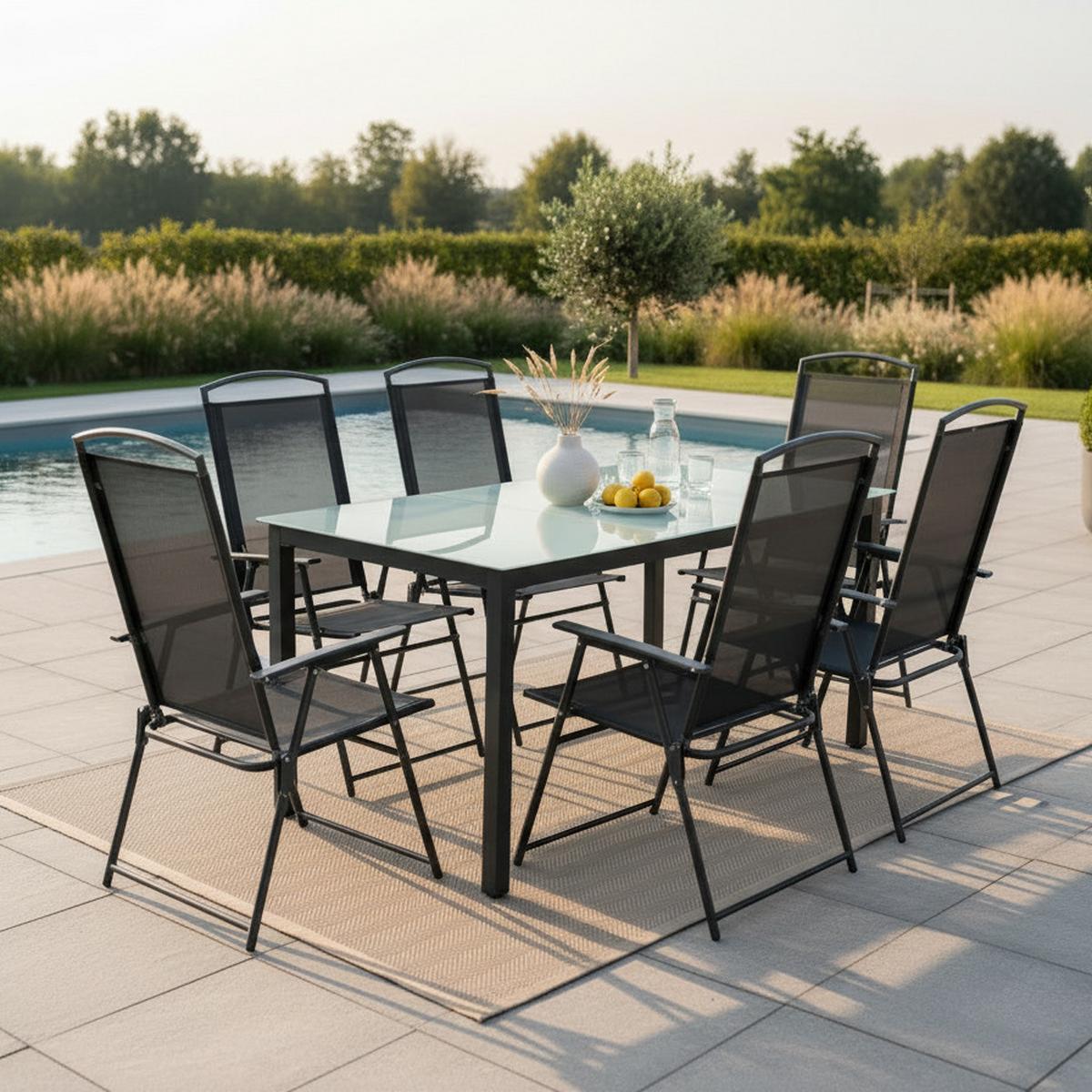 Gartenmöbel Set 7-tlg. Aus Metall/textil/glas - Anthrazit, Basics, Glas/Textil (140/80/73cm) - Gardenson