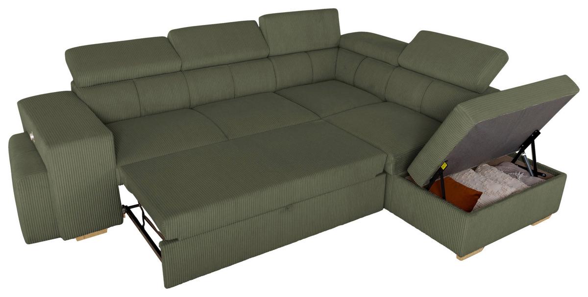 Ecksofa Sirius L olivgrün, 267x218cm - Eichefarben/Olivgrün, KONVENTIONELL, Holz/Holzwerkstoff (267/218cm)