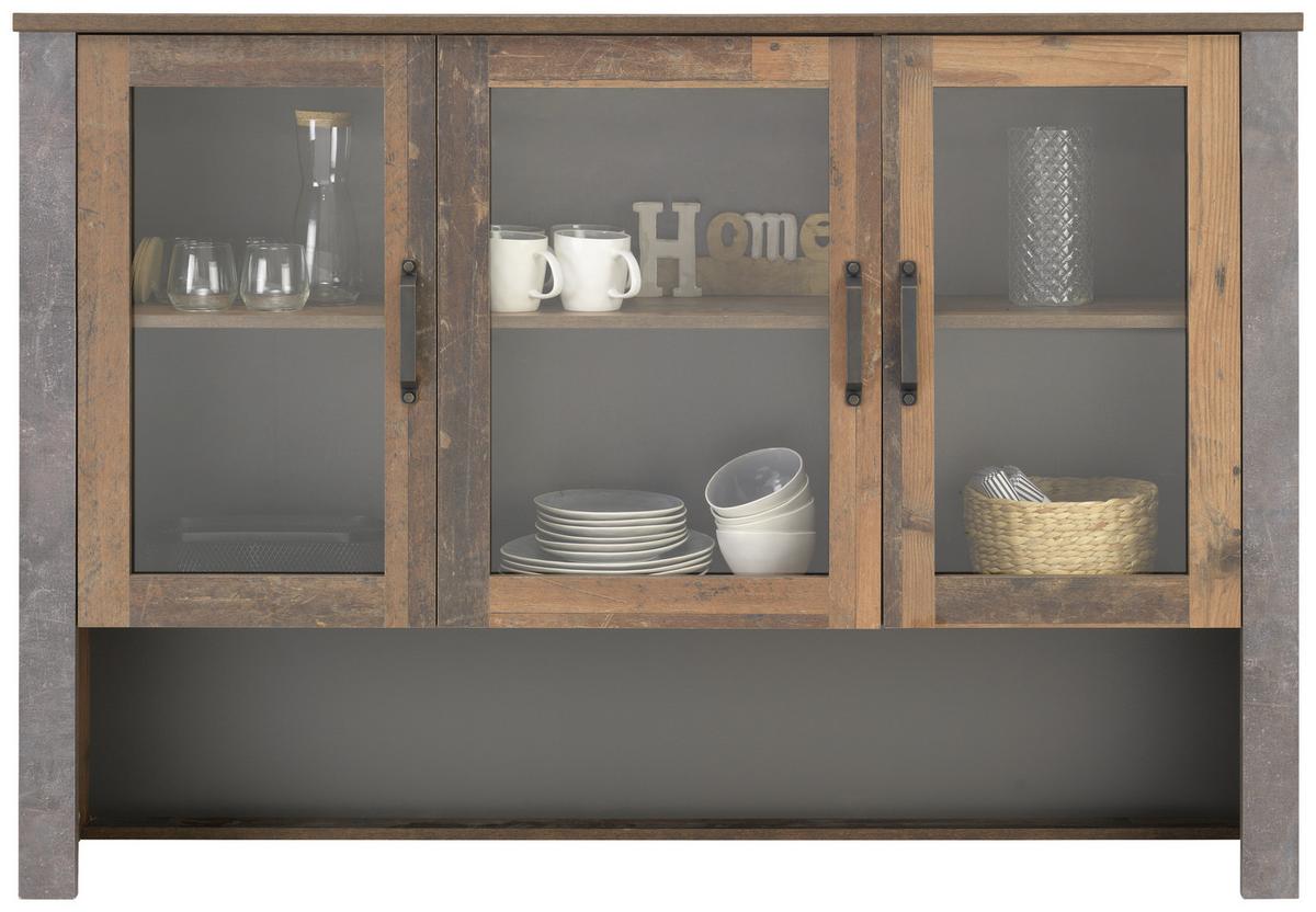 VITRÍNA ONTARIO - šedá/barvy dubu, Moderní, kompozitní dřevo/plast (162/114/38cm) - Ondega