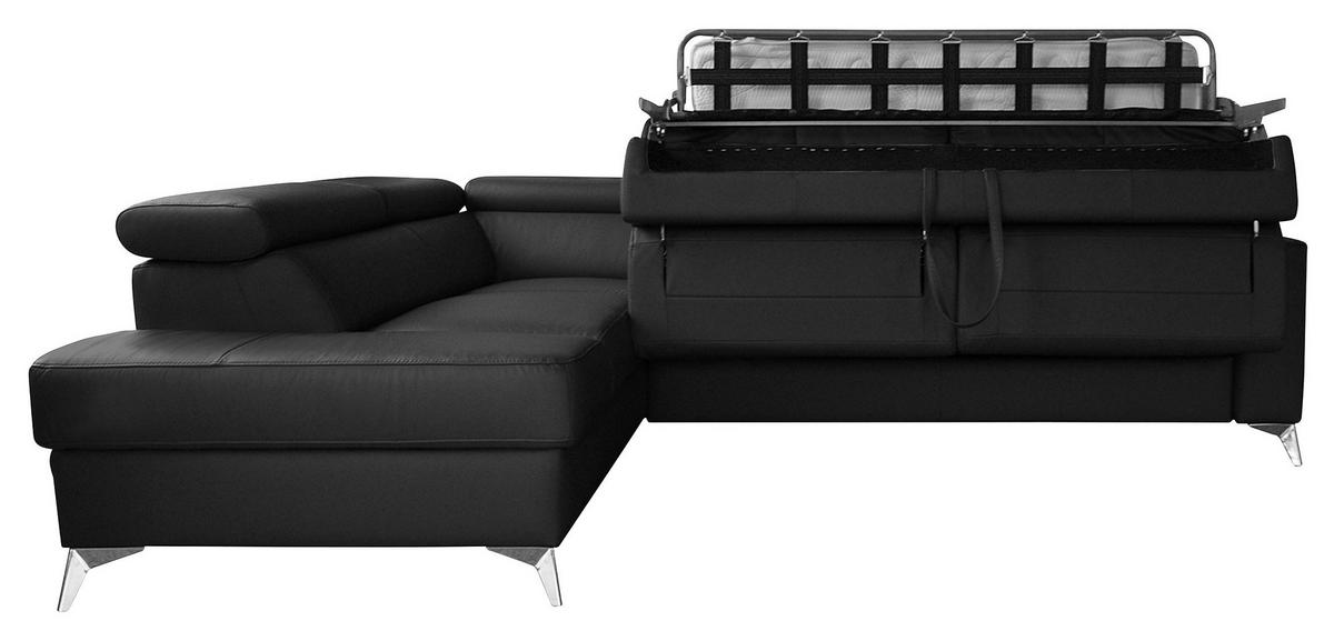 Ecksofa Mondo, Schwarz S: 208x286 Cm - Chromfarben/Schwarz, Design, Leder/Textil (208/286cm) - Livetastic