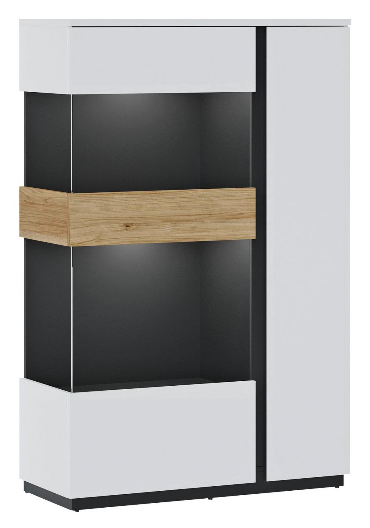 Vitrine Novena Alpinweiß B: 98 cm - Eichefarben/Schwarz, Trend, Glas/Holzwerkstoff (98/149,5/40cm)