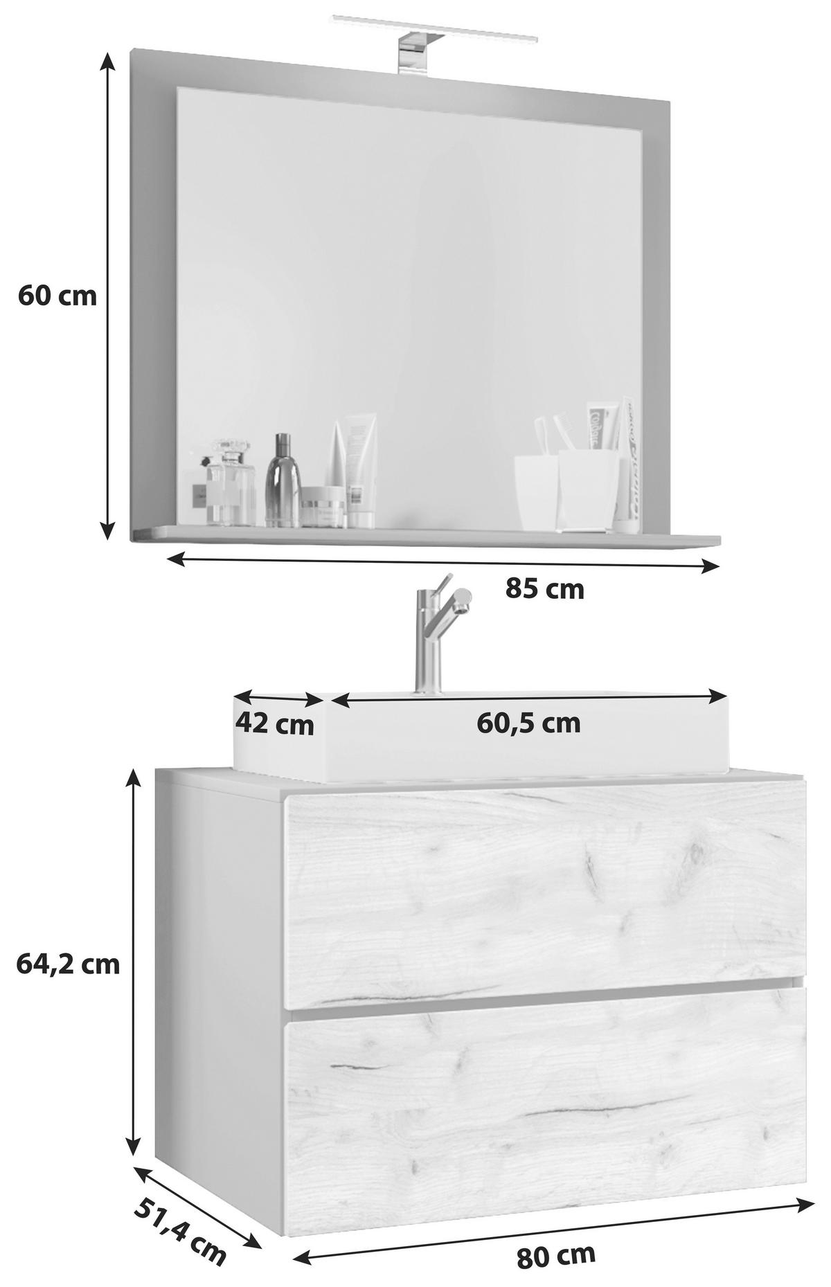 Badmöbel-set 3-tlg. Lendas B: 80 Cm Anthrazit/eiche Dekor - Honigeiche/Anthrazit, MODERN, Keramik/Holzwerkstoff (80cm) - MID.YOU