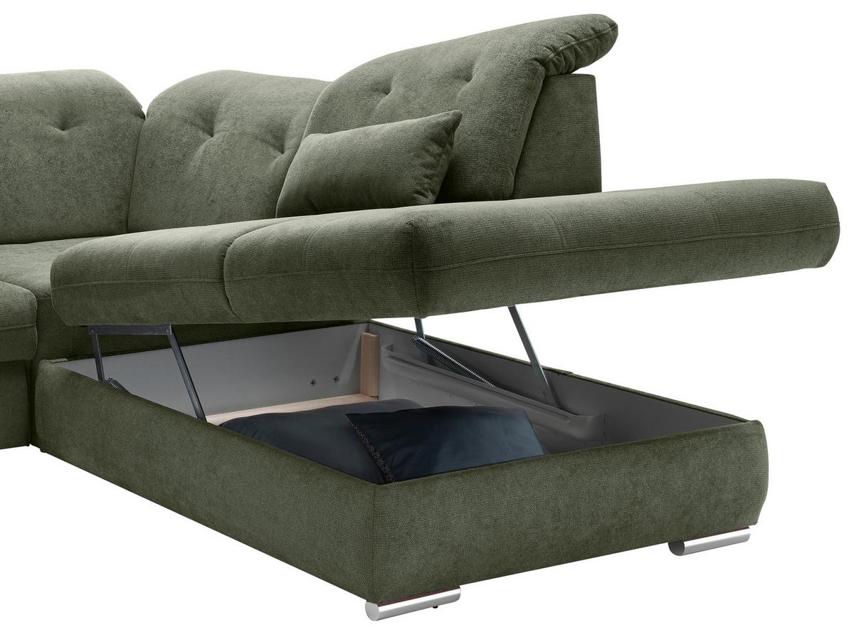 Wohnlandschaft Dalida Dunkelgrün U: 195x376x254 Cm - Chromfarben/Dunkelgrün, Design, Textil (195/376/254cm) - Livetastic