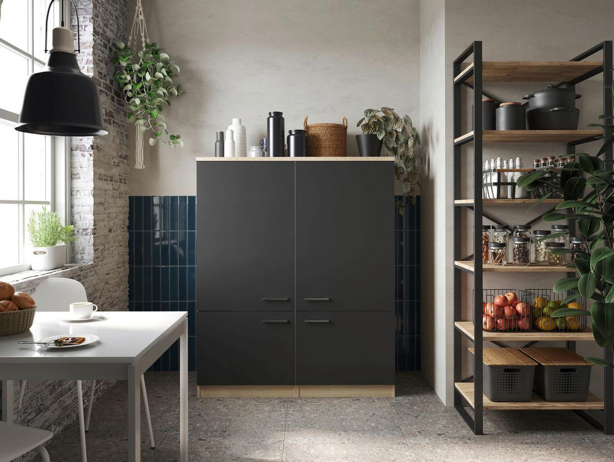 Hochschrank Merle Schwarz, Eiche Dekor B: 120 cm - Eichefarben/Schwarz, Basics, Holzwerkstoff (120/144,9/60cm) - Respekta