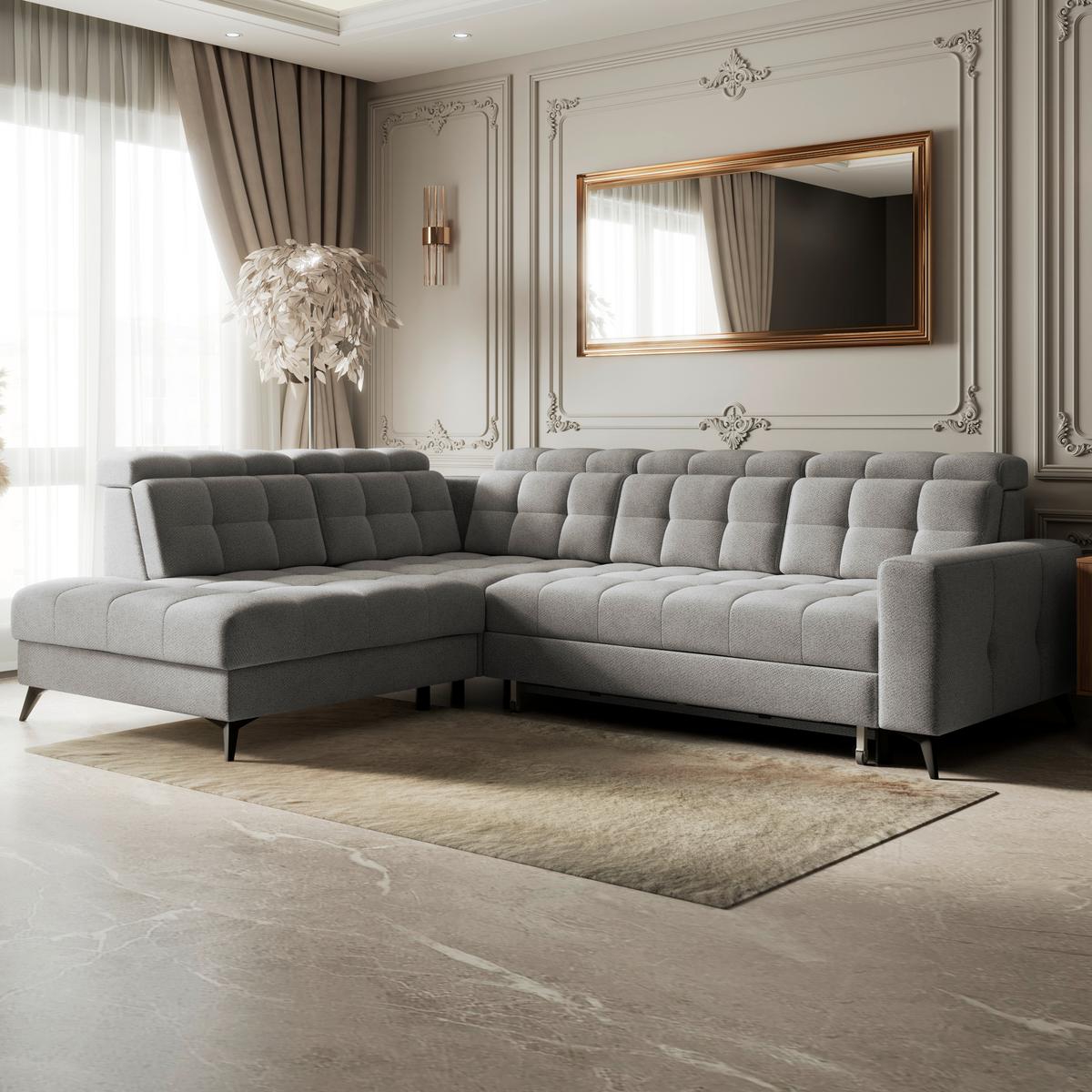 Ecksofa Barletta New Velours Hellgrau, 228x289cm - Hellgrau/Schwarz, ROMANTIK / LANDHAUS, Textil (228/289cm) - Luca Bessoni