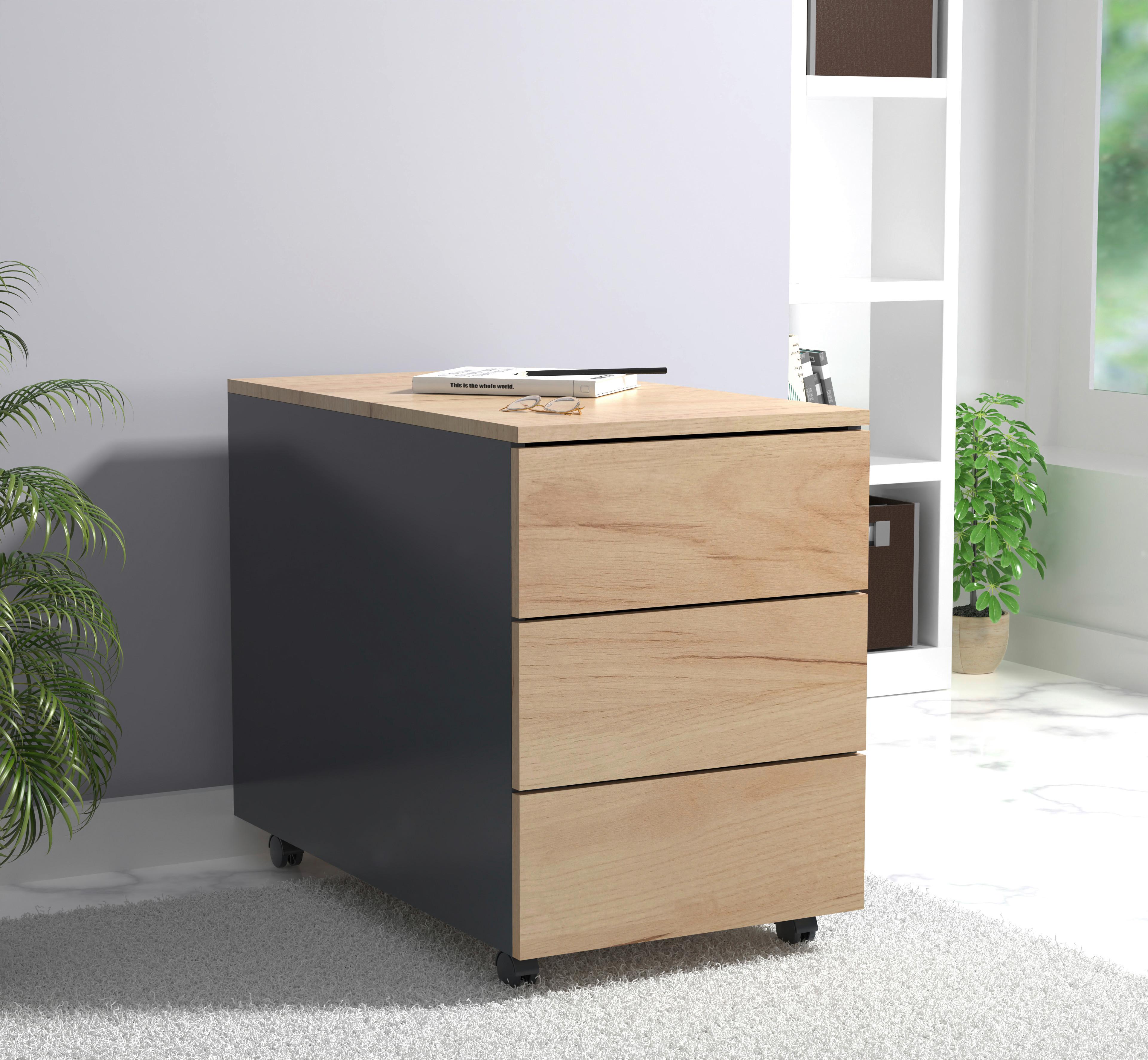 Rollcontainer Anthrazit/ Eiche Dekor Dalrosa 39x55x70cm - Honigeiche/Anthrazit, MODERN, Holzwerkstoff/Kunststoff (39/55/70cm) - MID.YOU