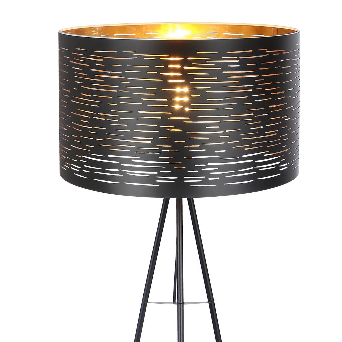 Stehlampe Tunno Schwarz/gold, Dreibeinig - Goldfarben/Schwarz, Design, Kunststoff/Metall (69/153cm) - Globo