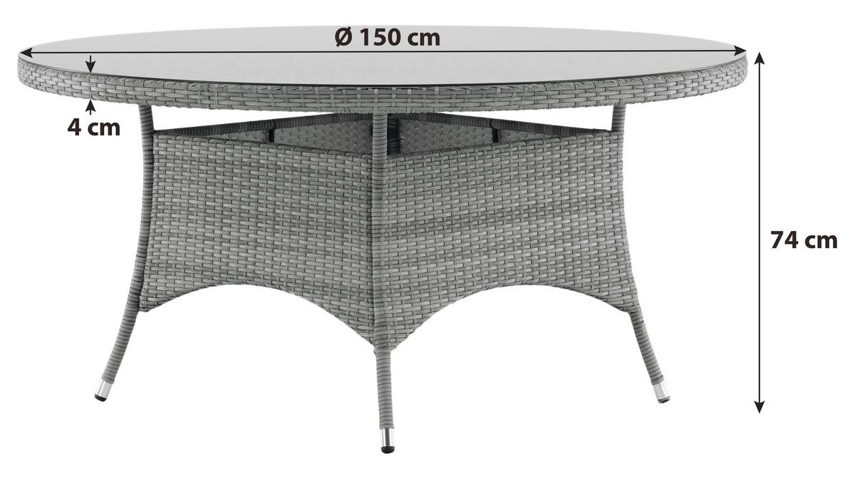 Gartentisch Volta - Schwarz, KONVENTIONELL, Glas/Kunststoff (150/150/74cm) - Gardenson