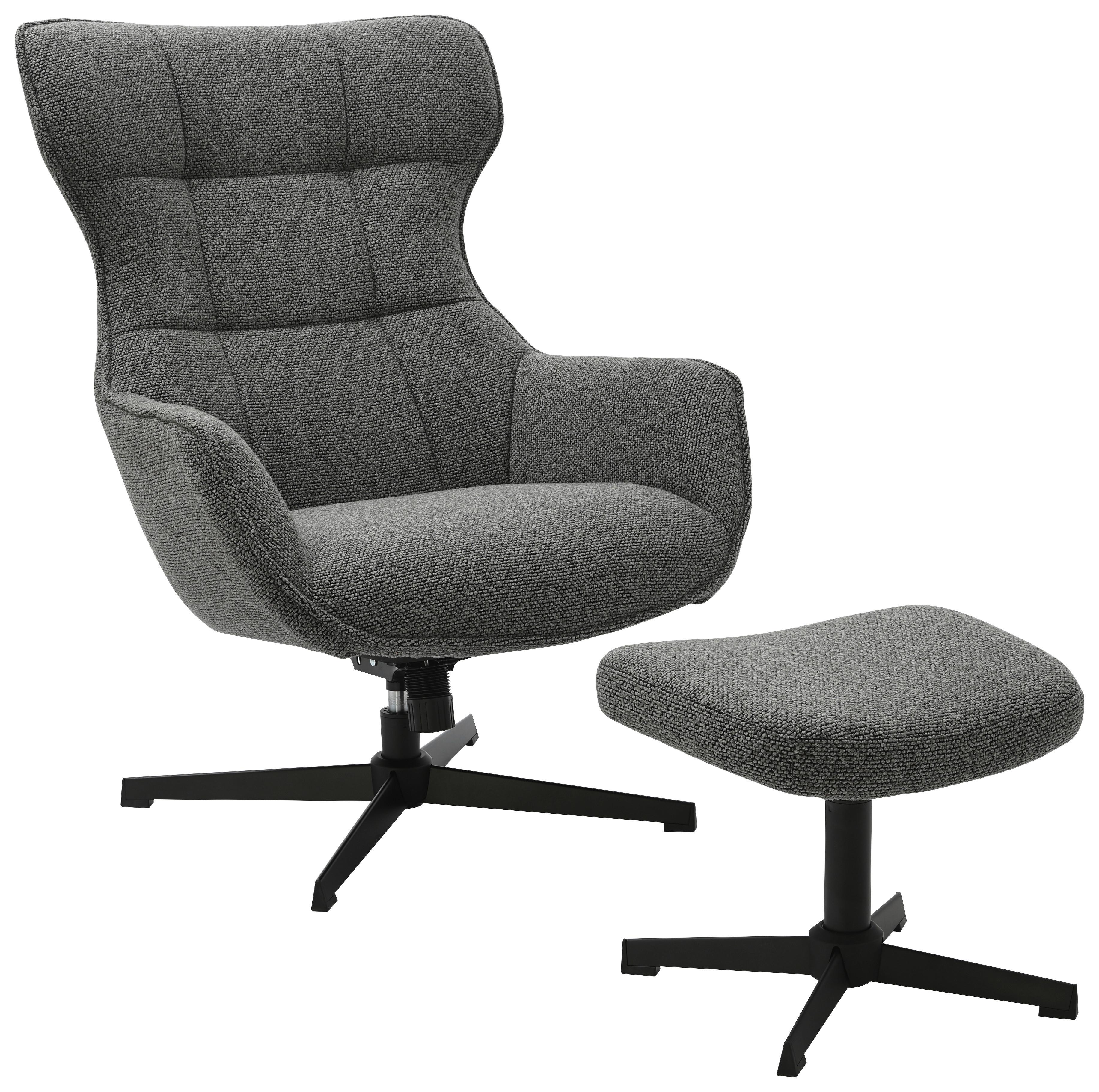 Relaxsessel Bogota Leinenoptik Grau, 360° Drehbar - Schwarz/Grau, MODERN, Textil/Metall (76/101/86cm) - Luca Bessoni