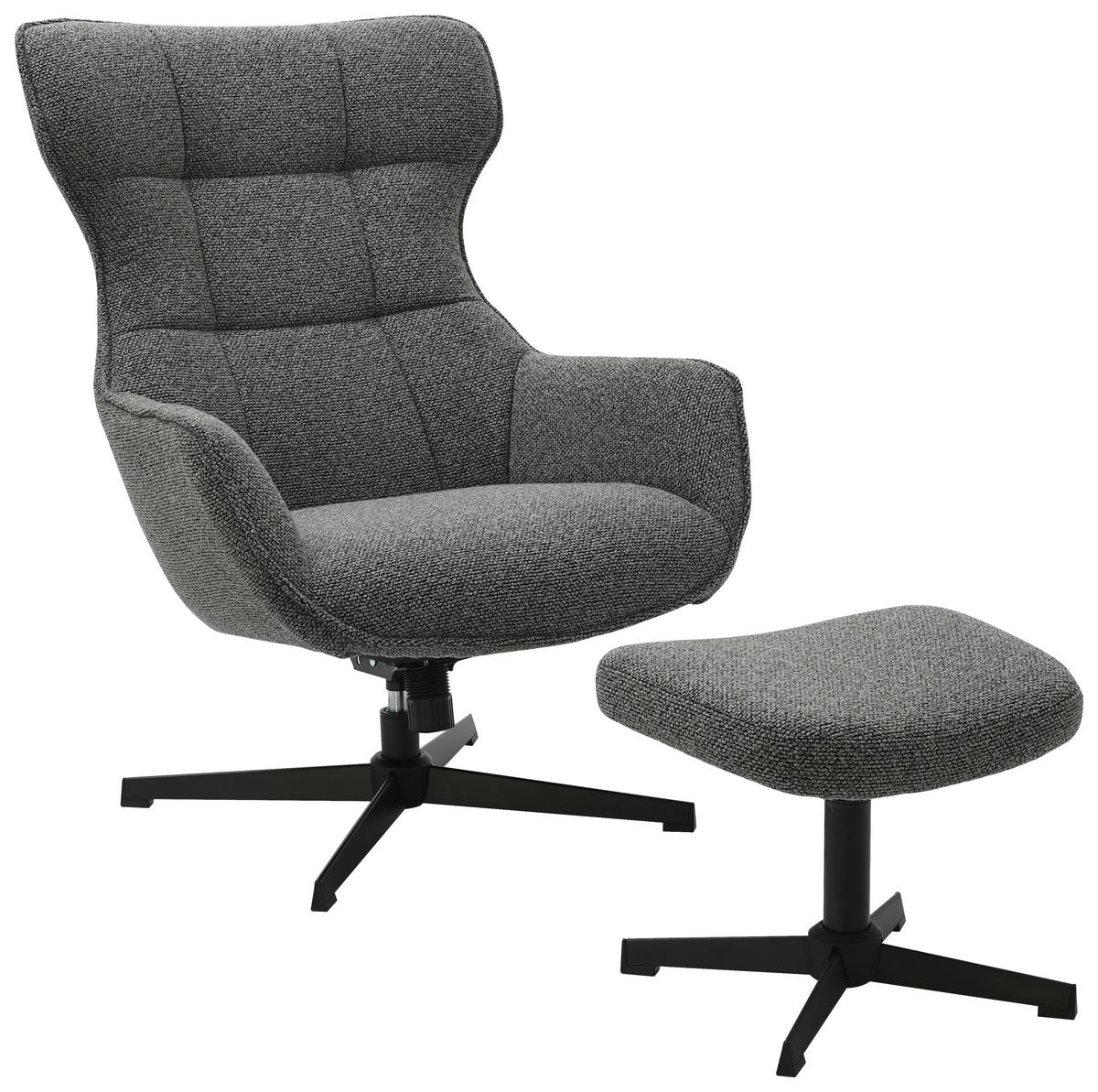 Relaxsessel Bogota Leinenoptik Grau, 360° Drehbar - Schwarz/Grau, MODERN, Textil/Metall (76/101/86cm) - Luca Bessoni