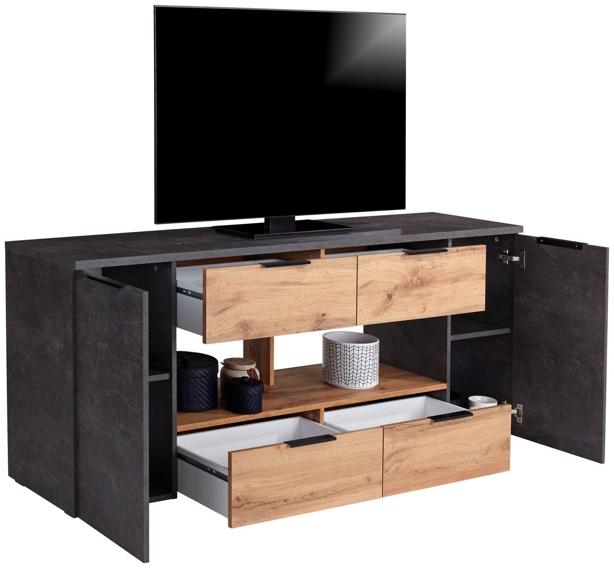 Phonotisch Bernd 180 Cm Eiche Dekor/betonoptik - Grau, MODERN, Holzwerkstoff (180/70/40cm)