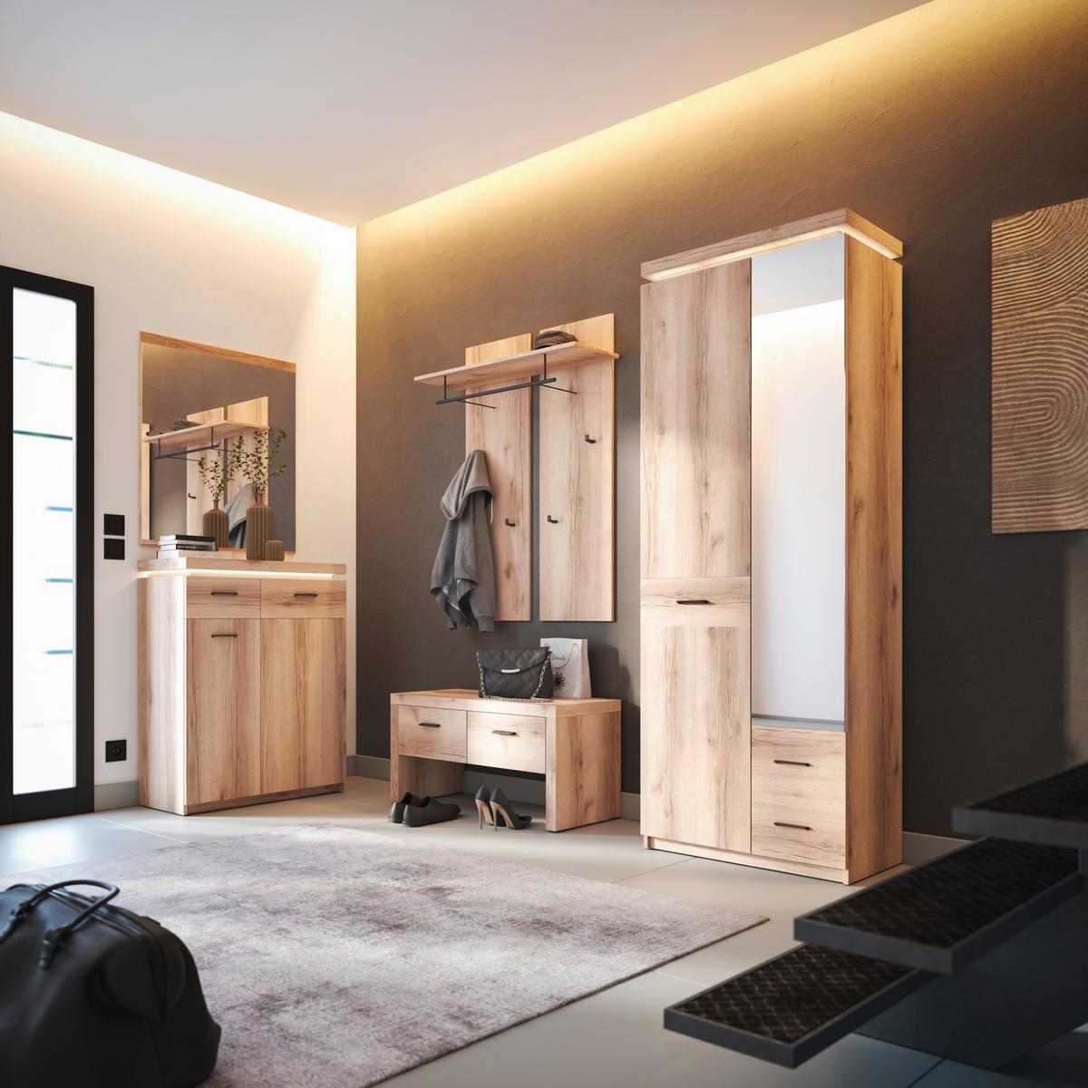 Garderobenschrank Vancouver Eichenfarben Mit Spiegel B:75cm - Eichefarben, MODERN, Glas/Holzwerkstoff (75/198/38cm)