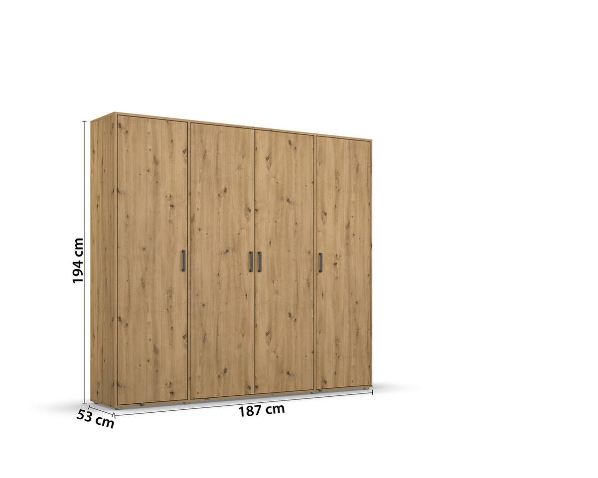 Drehtürenschrank Voyager Eiche Artisan B: 187 cm - Eiche Artisan, MODERN, Holzwerkstoff (187/194/53cm) - Rauch Möbel