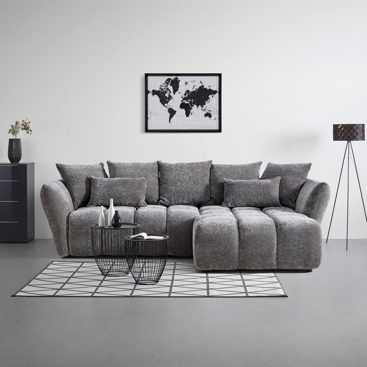 Univerzálna sedačka CAMMELLIO, sivá ženilka, so 7 vankúšmi - čierna/sivá, Modern, textil (296/189cm) - Mömax