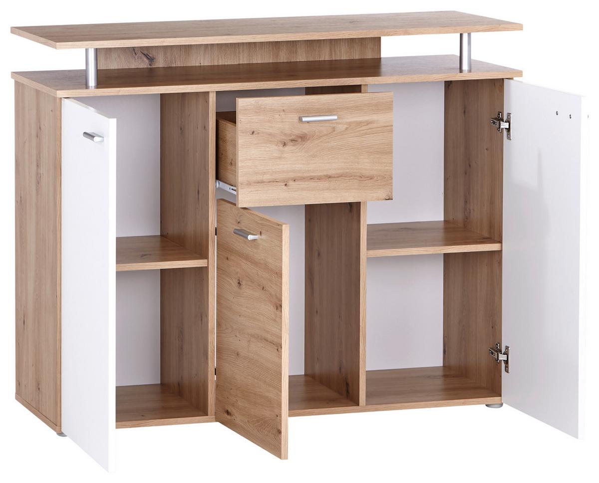 KOMODA LEON - bílá/dub artisan, Moderní, kompozitní dřevo/plast (117/92,3/38cm)