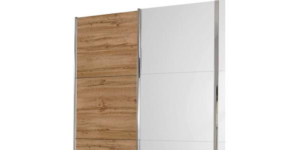 Schwebetürenschrank 271cm Bensheim, Weiß/ Eiche Dekor - Eichefarben/Weiß, MODERN, Holzwerkstoff (271/230/62cm) - James Wood