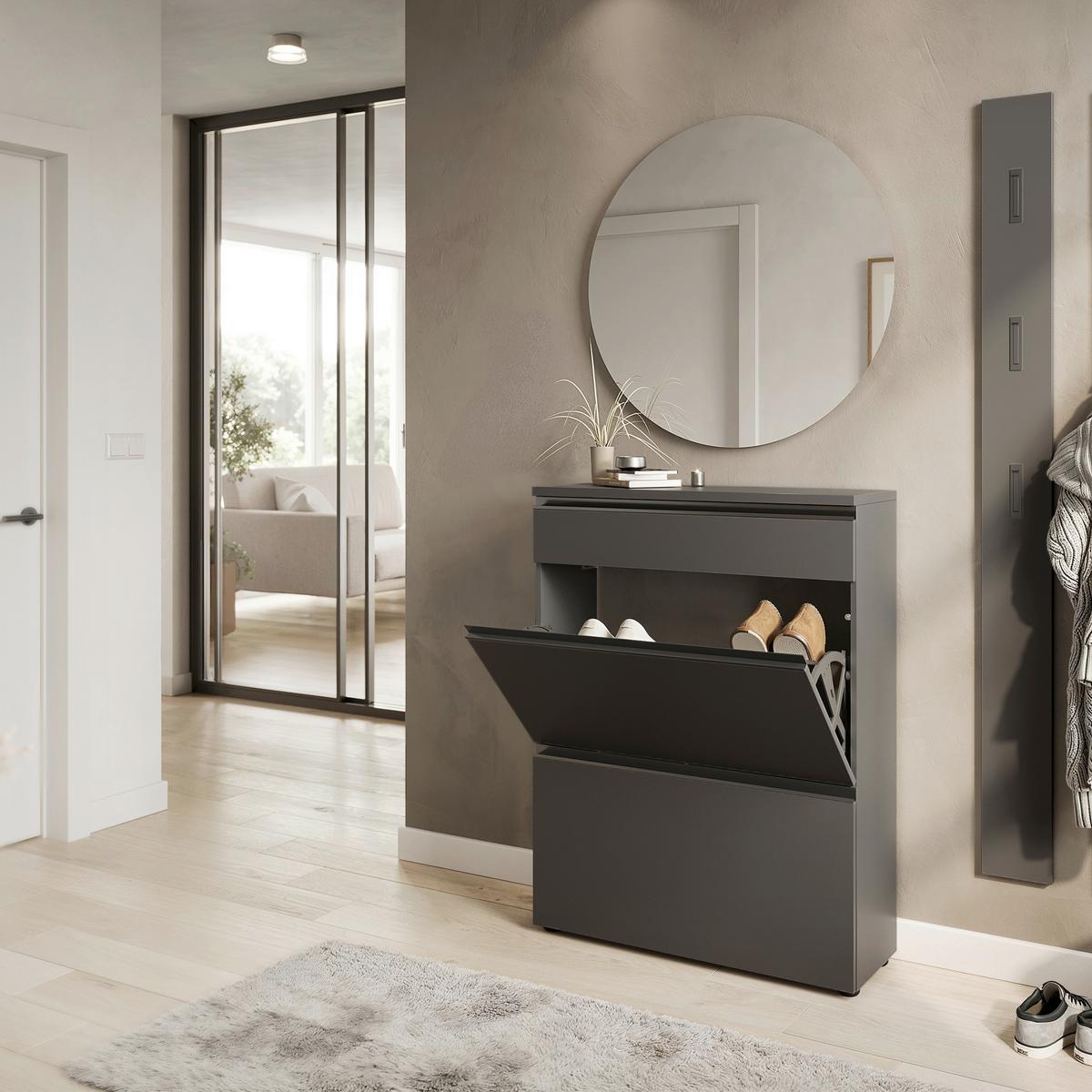 Garderobe Gw-baldone 3-teilig Graphitfarben B: 100 Cm - Graphitfarben, Design, Glas/Holzwerkstoff (100/200/29cm) - MID.YOU